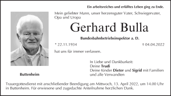 Anzeige von Gerhard Bulla von MGO