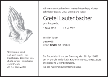 Anzeige von Gretel Lautenbacher von MGO