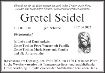 Anzeige von Gretel Seidel von MGO