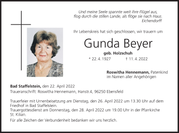 Anzeige von Gunda Beyer von MGO