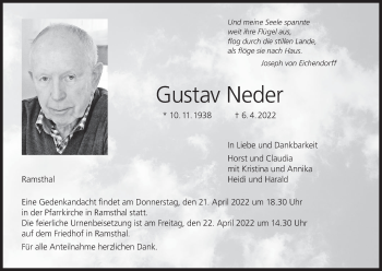Anzeige von Gustav Neder von MGO