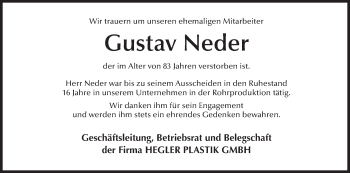 Anzeige von Gustav Neder von MGO