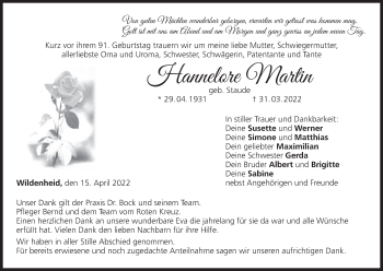 Anzeige von Hannelore Martin von MGO