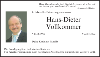 Anzeige von Hans-Dieter Vollkommer von MGO