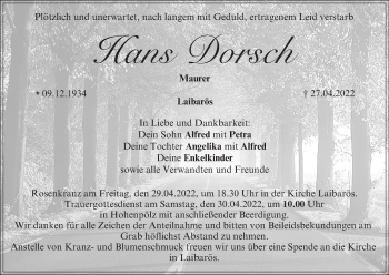 Anzeige von Hans Dorsch von MGO