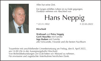 Anzeige von Hans Neppig von MGO