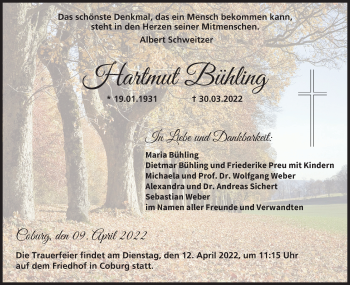 Anzeige von Hartmut Bühling von MGO