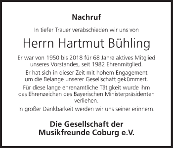 Anzeige von Hartmut Bühling von MGO