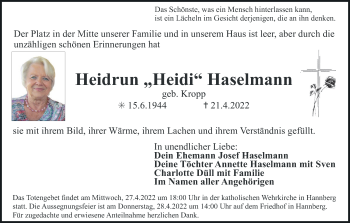 Anzeige von Heidrun Haselmann von MGO