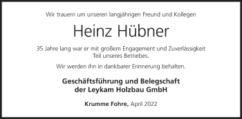 Anzeige von Heinz Hübner von MGO