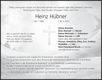 Anzeige von Heinz Hübner von MGO