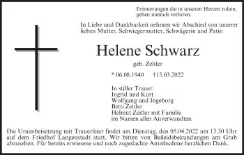 Anzeige von Helene Schwarz von MGO