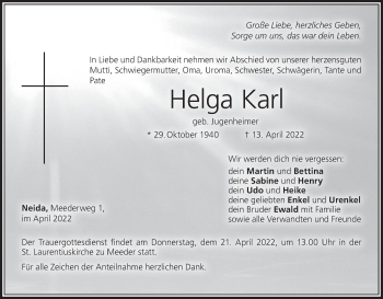 Anzeige von Helga Karl von MGO