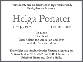 Anzeige von Helga Ponater von MGO