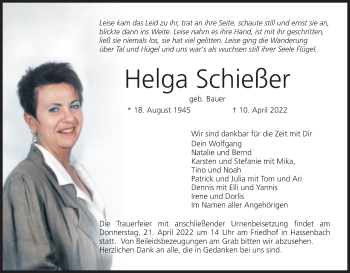 Anzeige von Helga Schießer von MGO