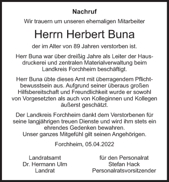 Anzeige von Herbert Buna von MGO