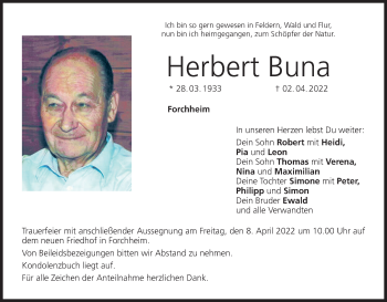 Anzeige von Herbert Buna von MGO