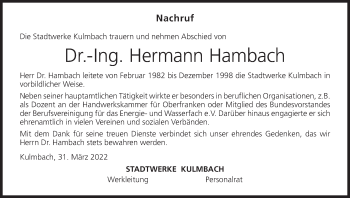 Anzeige von Hermann Hambach von MGO