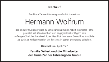 Anzeige von Hermann Wolfrum von MGO