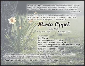 Anzeige von Herta Oppel von MGO