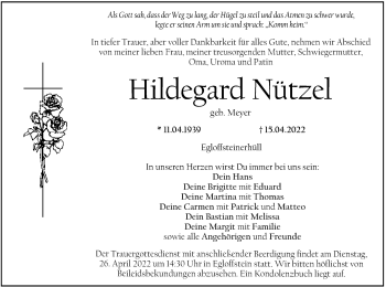 Anzeige von Hildegard Nützel von MGO