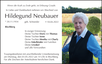 Anzeige von Hildegund Neubauer von MGO