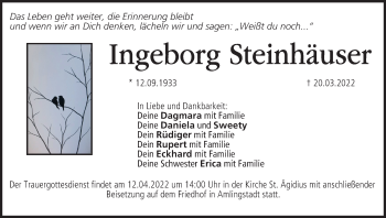 Anzeige von Ingeborg Steinhäuser von MGO
