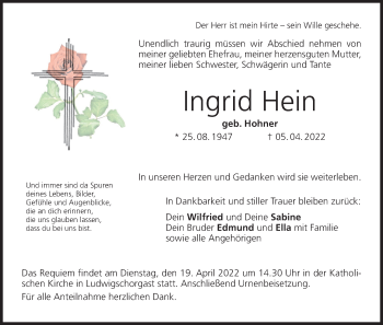 Anzeige von Ingrid Hein von MGO