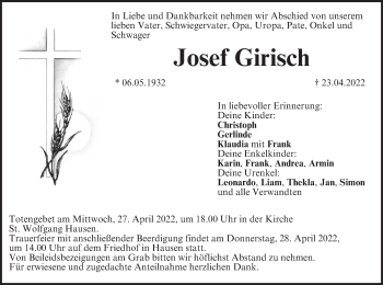 Anzeige von Josef Girisch von MGO