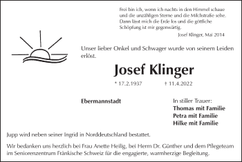 Anzeige von Josef Klinger von MGO
