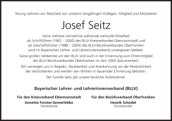 Anzeige von Josef Seitz von MGO