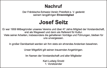 Anzeige von Josef Seitz von MGO