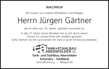 Anzeige von Jürgen Gärtner von MGO