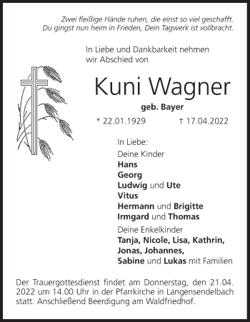 Anzeige von Kuni Wagner von MGO