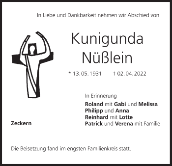 Anzeige von Kunigunda Nüßlein von MGO