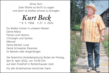 Anzeige von Kurt Beck von MGO