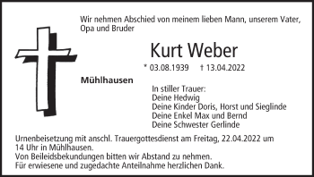 Anzeige von Kurt Weber von MGO