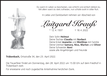 Anzeige von Luitgard Krauß von MGO