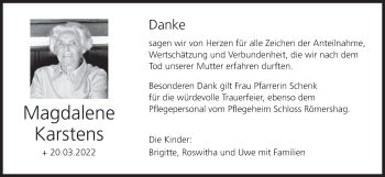 Anzeige von Magdalene Karstens von MGO