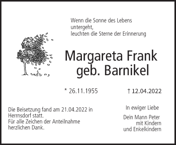Anzeige von Margareta Frank von MGO