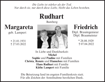 Anzeige von Margareta Rudhart von MGO