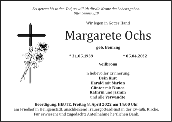 Anzeige von Margarete Ochs von MGO