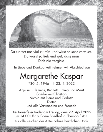 Anzeige von Margarethe Kaspar von MGO