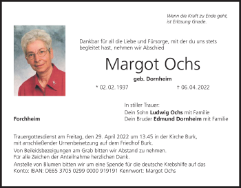Anzeige von Margot Ochs von MGO