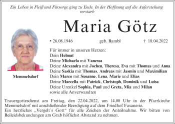 Anzeige von Maria Götz von MGO