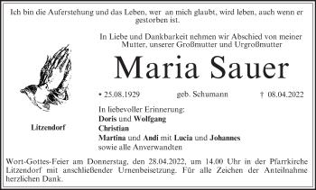 Anzeige von Maria Sauer von MGO