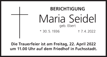 Anzeige von Maria Seidel von MGO