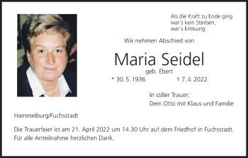 Anzeige von Maria Seidel von MGO