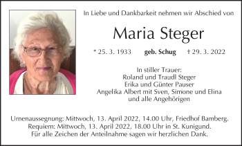 Anzeige von Maria Steger von MGO