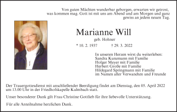 Anzeige von Marianne Will von MGO